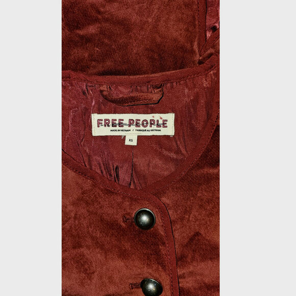 New Free People Becky Jacket VELVET $168 X-SMALL Garnet Military Style Blazer - Picture 6 of 7